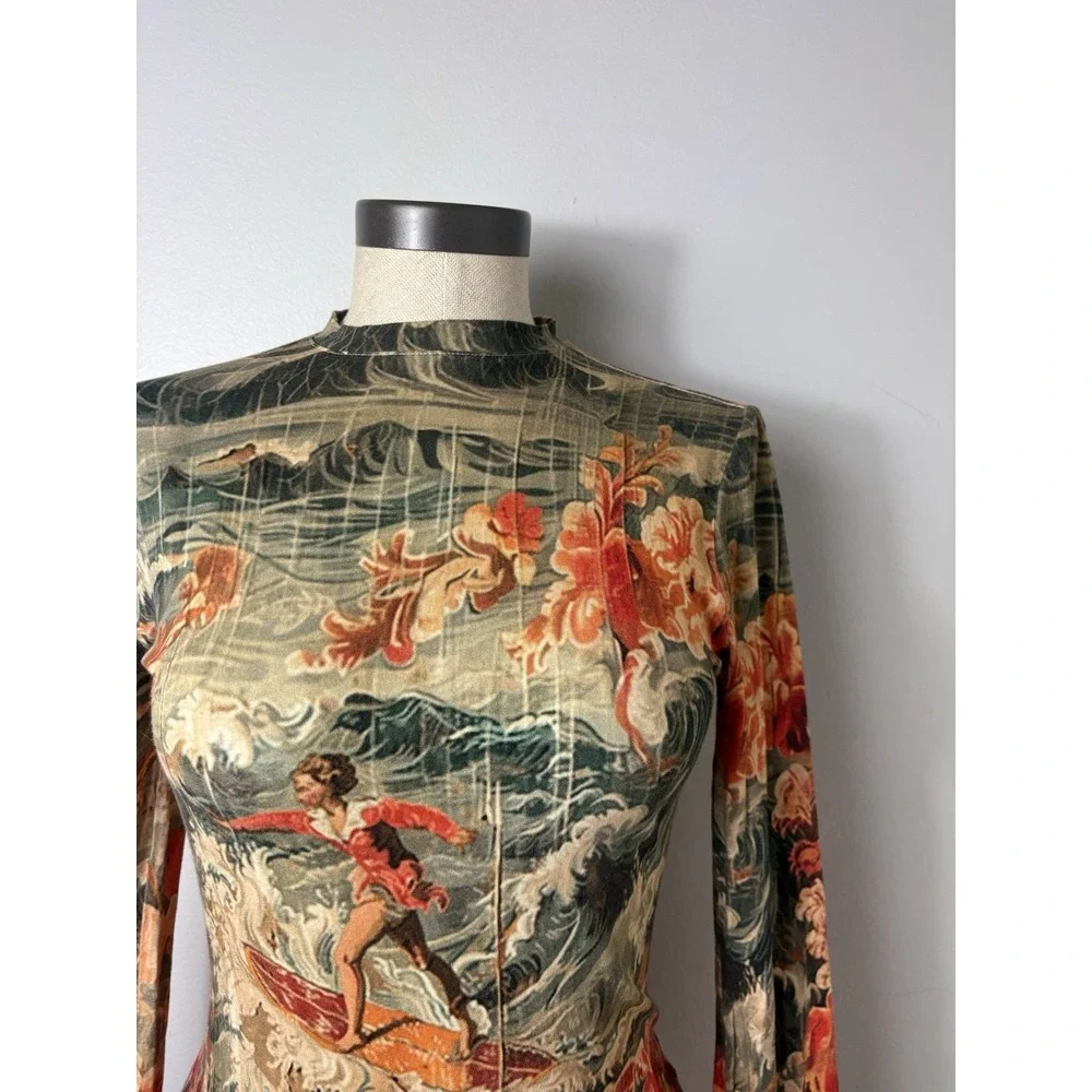 The Kit Women's Boho Artsy Women's S Long Sleeve Vintage Inspired Red Surfer Top - Picture 5 of 10